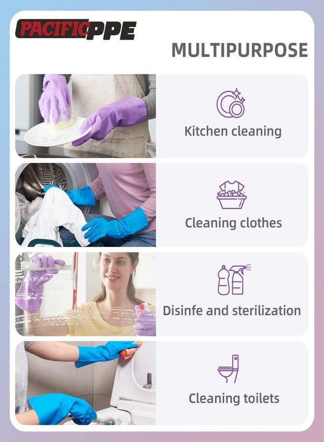 PACIFIC PPE قفازات تنظيف أطباق قابلة لإعادة الاستخدام من باسيفيك بي بي إي، 4 أزواج، خالية من اللاتكس، مبطنة بالقطن، قفازات مطبخ، أزرق، متوسط - Image 5